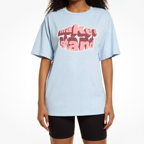 NWT BP "Make a Stand" Knit Oversized Tee in Blue Cash - Size: XL - Picture 1 of 8